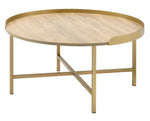 Mithea Oak Wood/Gold Metal Coffee Table with Tray Top