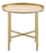 Mithea Oak Wood/Gold Metal End Table with Tray Top