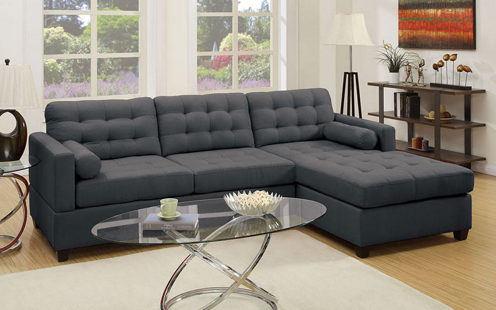 Miya 2-Pc Slate Black Fabric Reversible Sectional Sofa