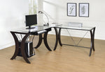 Monterey Clear Glass/Cappuccino Wood L-Shape Computer Desk