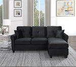 Monty Black Velvet Fabric Reversible Sectional Sofa