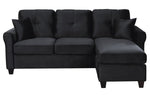 Monty Black Velvet Fabric Reversible Sectional Sofa