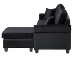 Monty Black Velvet Fabric Reversible Sectional Sofa