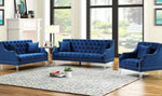 Mora 3-Pc Blue Velvet Sofa Set