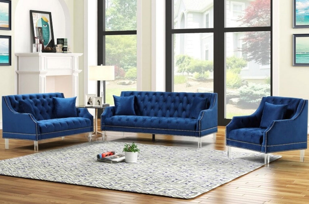 Mora Blue Velvet Tufted Sofa