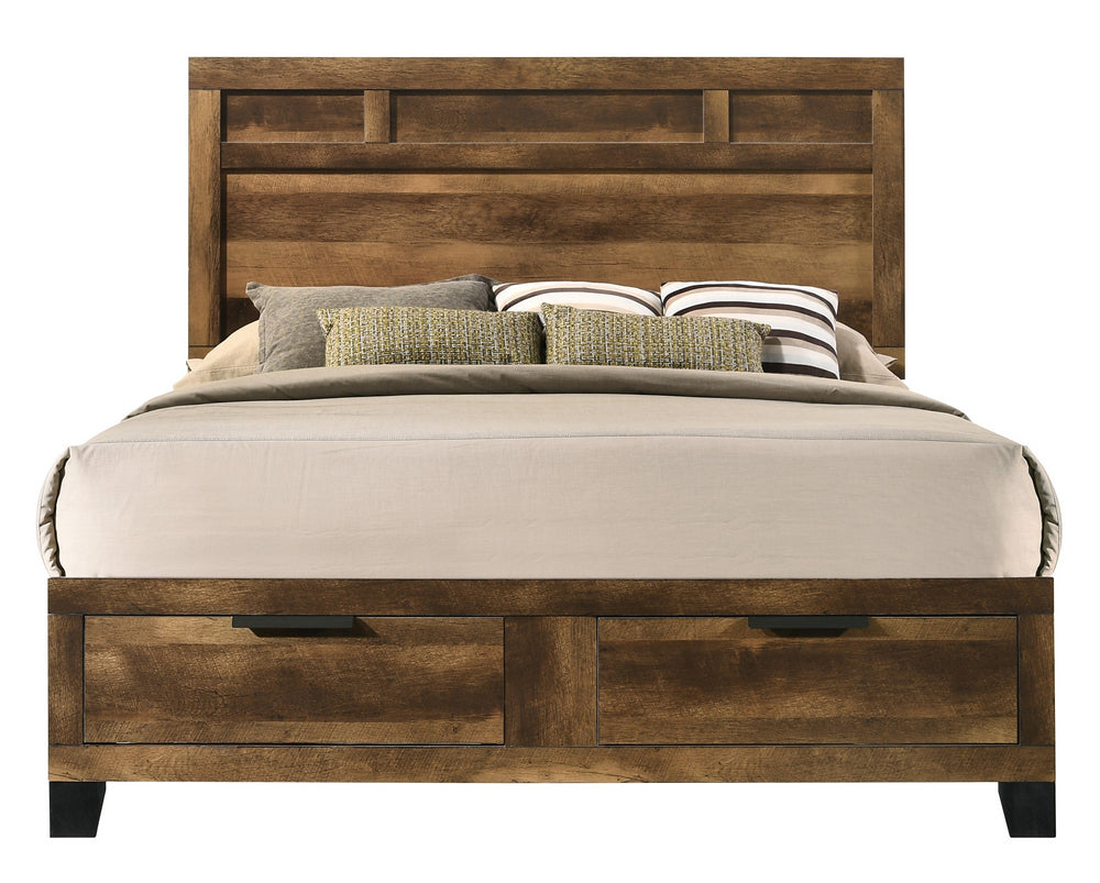 Morales Rustic Oak Wood King Bed with Storage