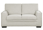 Morelia Beige Chenille Fabric Loveseat with Nailheads