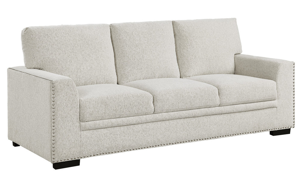 Morelia Beige Chenille Fabric Sofa with Nailhead Trim