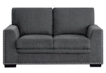 Morelia Charcoal Chenille Fabric Loveseat w/ Nailheads