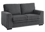 Morelia Charcoal Chenille Fabric Loveseat w/ Nailheads