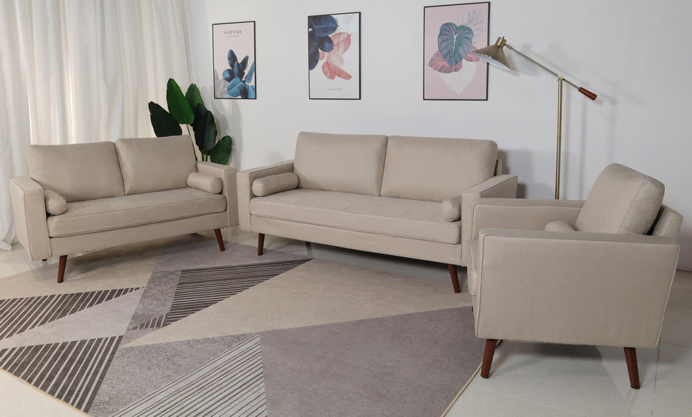 Muriel 3-Pc Beige Linen Fabric Sofa Set