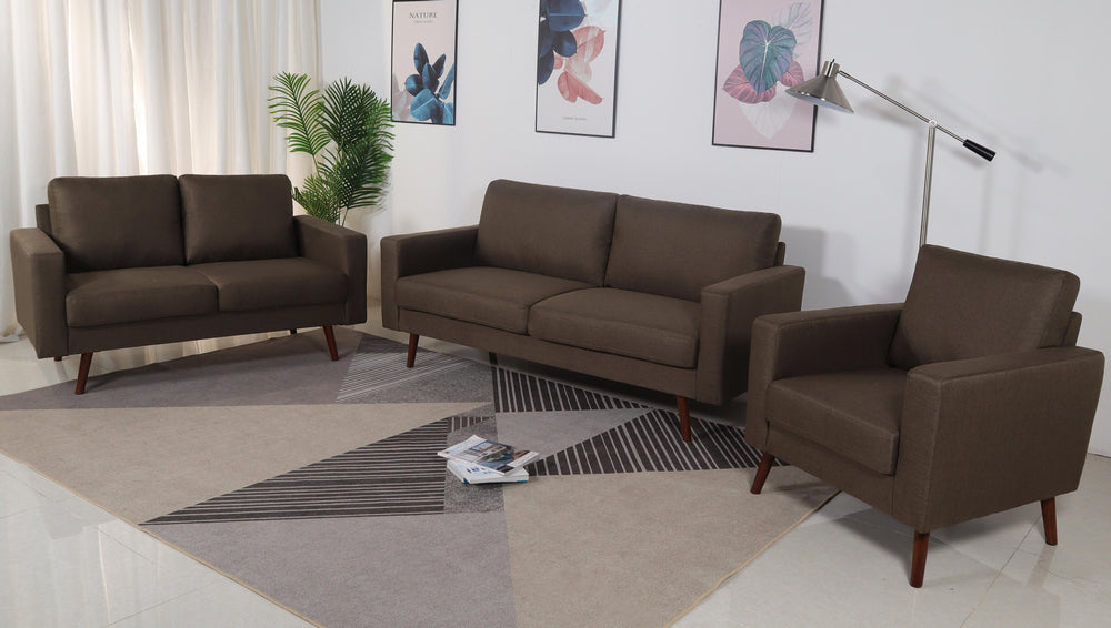 Muriel 3-Pc Brown Linen Fabric Sofa Set