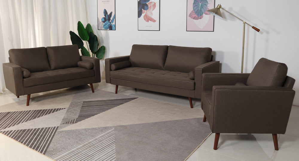 Muriel 3-Pc Brown Linen Fabric Sofa Set