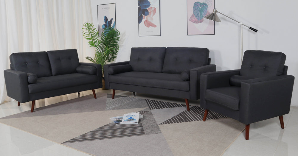 Muriel 3-Pc Dark Gray Linen Fabric Sofa Set