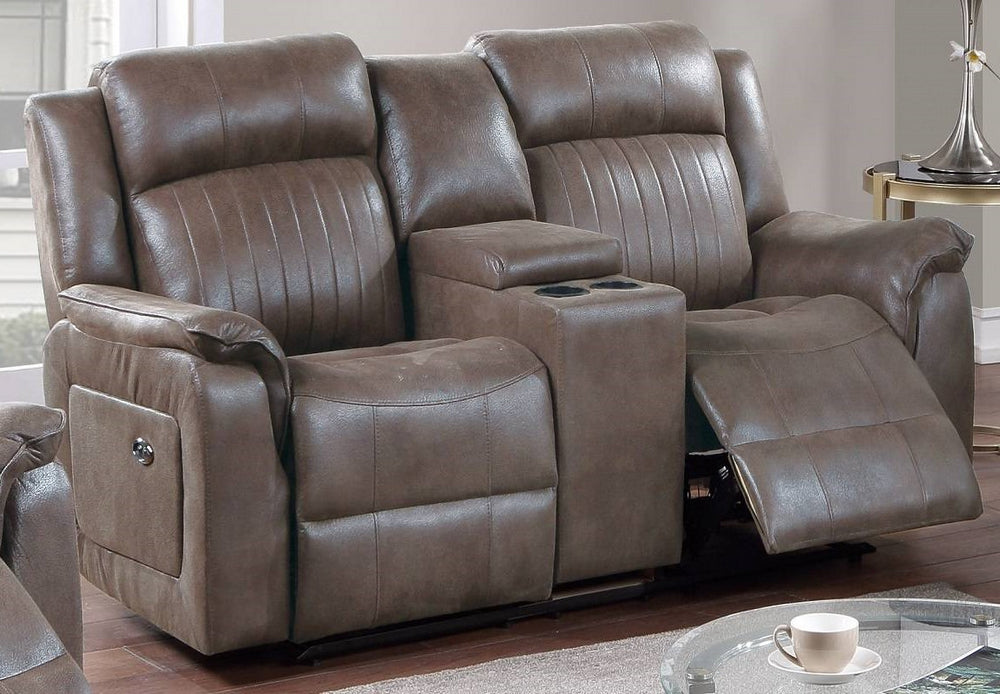 Muriel Dark Coffee Leatherette Power Recliner Loveseat