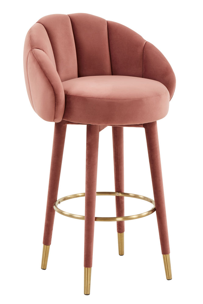 Myla Salmon Velvet Swivel Bar Stool