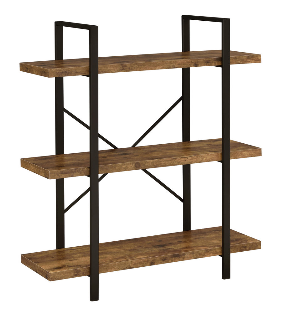 Nailah Antique Nutmeg Wood/Black Metal 3-Shelf Bookcase