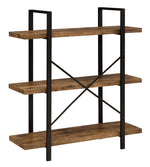 Nailah Antique Nutmeg Wood/Black Metal 3-Shelf Bookcase