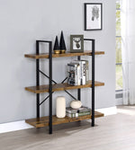 Nailah Antique Nutmeg Wood/Black Metal 3-Shelf Bookcase