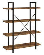 Nailah Antique Nutmeg Wood/Black Metal 4-Shelf Bookcase