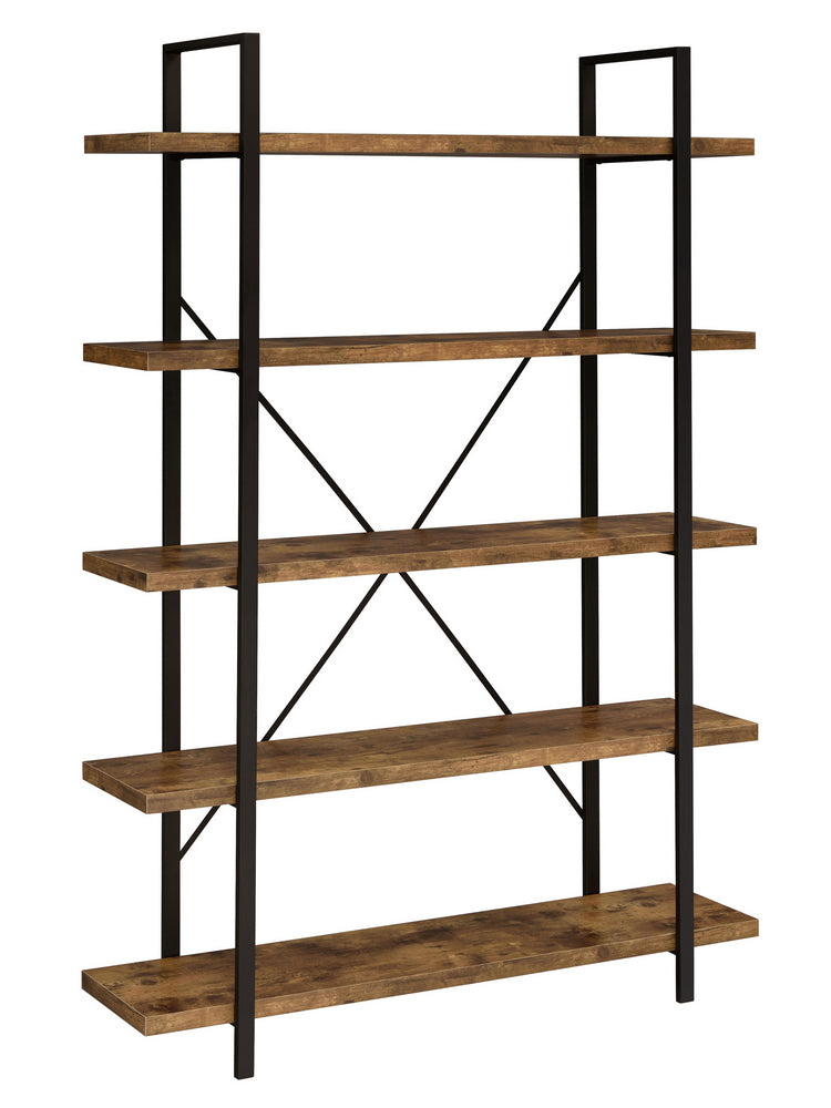 Nailah Antique Nutmeg Wood/Black Metal 5-Shelf Bookcase