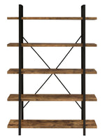 Nailah Antique Nutmeg Wood/Black Metal 5-Shelf Bookcase