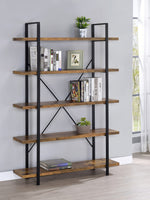 Nailah Antique Nutmeg Wood/Black Metal 5-Shelf Bookcase