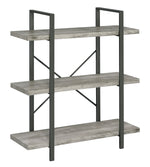 Nailah Grey Driftwood Wood/Gunmetal Metal 3-Shelf Bookcase