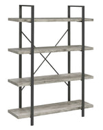 Nailah Grey Driftwood Wood/Gunmetal Metal 4-Shelf Bookcase