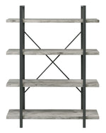 Nailah Grey Driftwood Wood/Gunmetal Metal 4-Shelf Bookcase