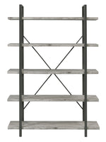 Nailah Grey Driftwood Wood/Gunmetal Metal 5-Shelf Bookcase