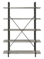 Nailah Grey Driftwood Wood/Gunmetal Metal 5-Shelf Bookcase