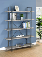 Nailah Grey Driftwood Wood/Gunmetal Metal 5-Shelf Bookcase