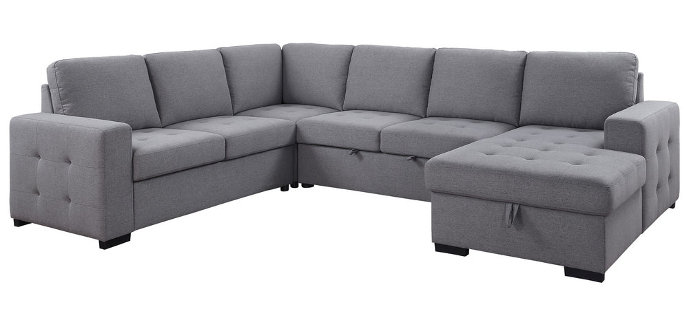 Nardo 4-Pc Gray Fabric RAF Sectional Sofa with Sleeper