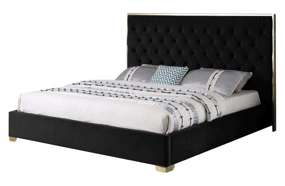 Natasha Black Velour/Gold Metal Queen Bed