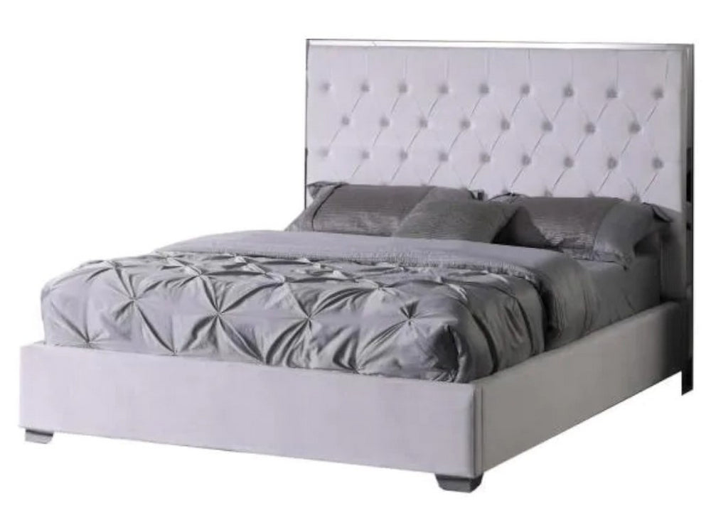 Natasha White Velour/Silver Metal Cal King Bed (Oversized)