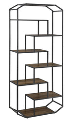 Nathalia Rustic Brown Wood/Dark Grey Metal 6-Shelf Bookcase