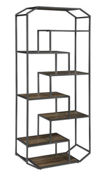 Nathalia Rustic Brown Wood/Dark Grey Metal 6-Shelf Bookcase