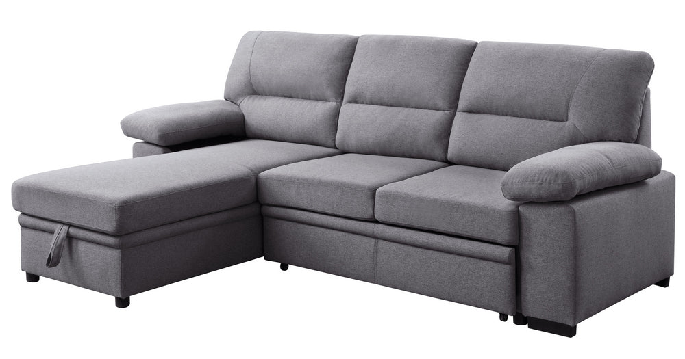 Nazli Gray Fabric Reversible Sectional Sofa with Sleeper