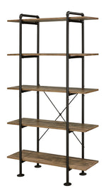 Nefo Rustic Oak Wood/Black Metal 5-Tier Bookshelf