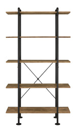 Nefo Rustic Oak Wood/Black Metal 5-Tier Bookshelf