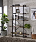 Nefo Rustic Oak Wood/Black Metal 5-Tier Bookshelf