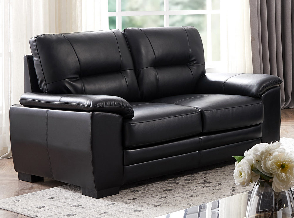 Nehir Black PU Leather Loveseat with Tufted Back