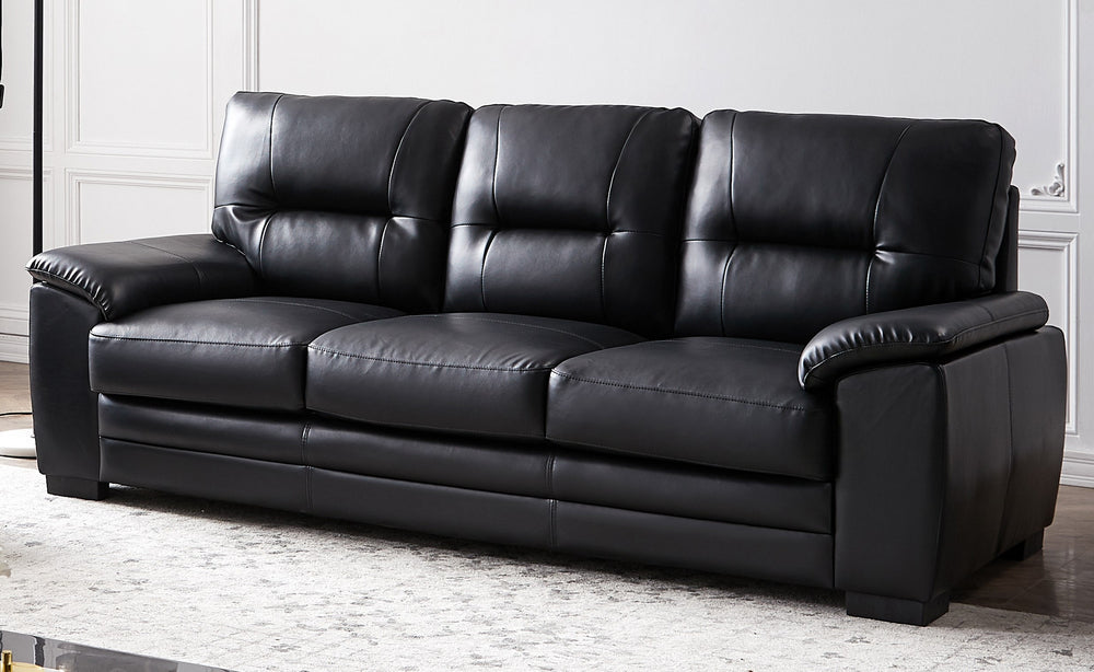 Nehir Black PU Leather Sofa with Tufted Back