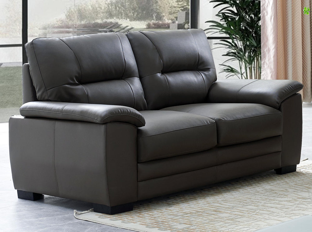 Nehir Dark Grey PU Leather Loveseat with Tufted Back