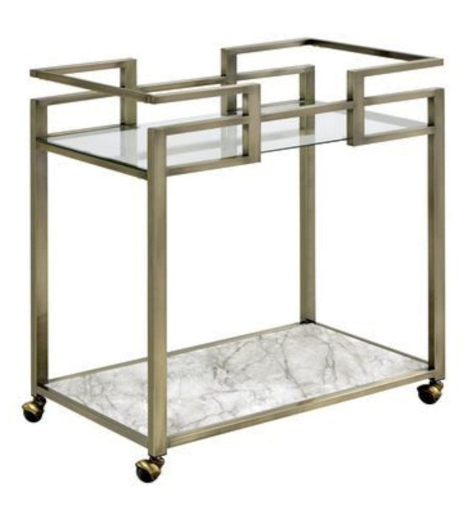 Neilo Clear Glass/Wire Brass Metal Serving Cart