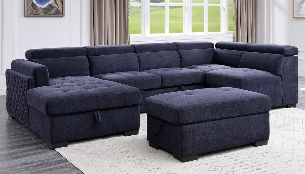 Nekoda Navy Blue Fabric LAF Sectional Sofa with Sleeper