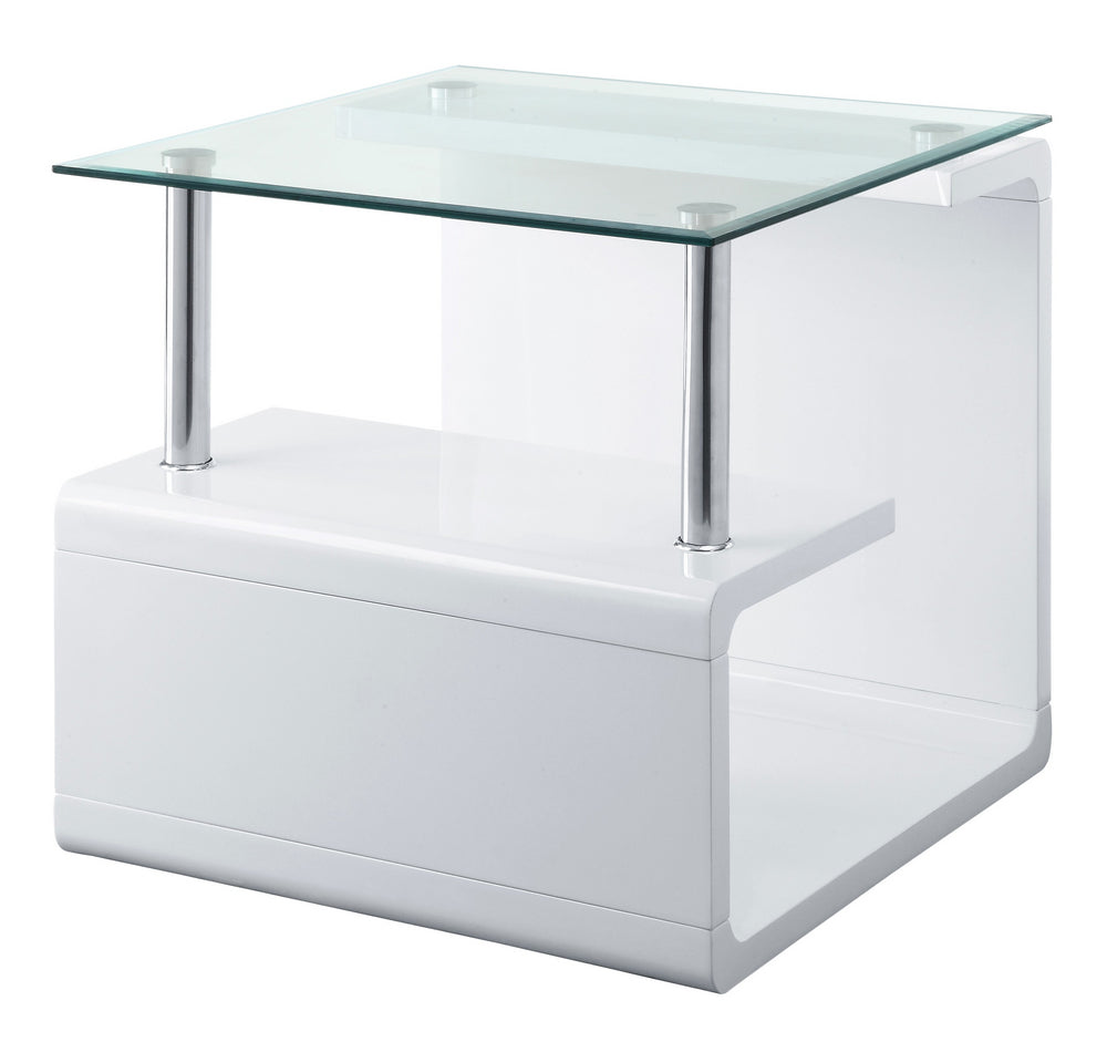 Nevaeh Clear Glass/White High Gloss Wood End Table with Shelf – Aetna ...