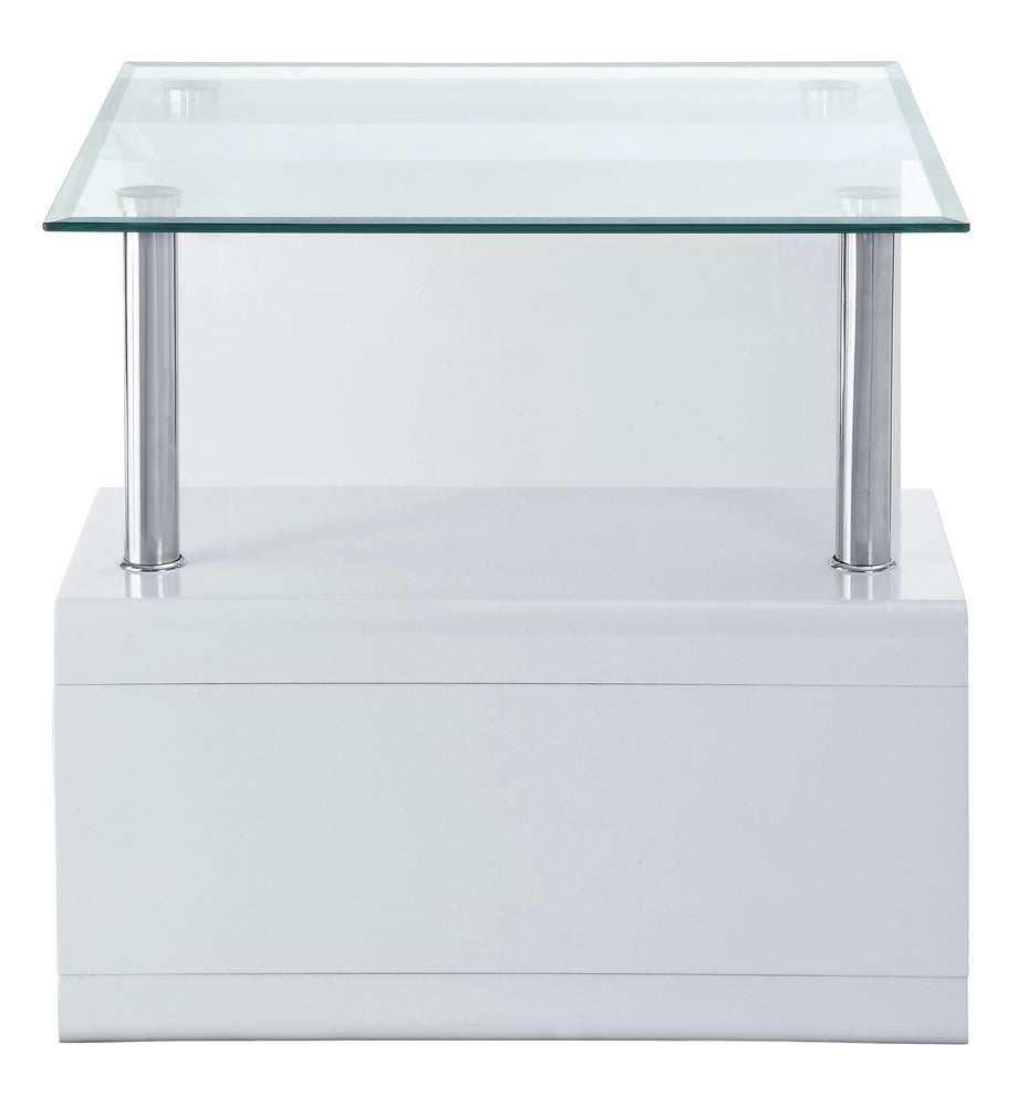 Nevaeh Clear Glass/White High Gloss Wood End Table with Shelf – Aetna ...