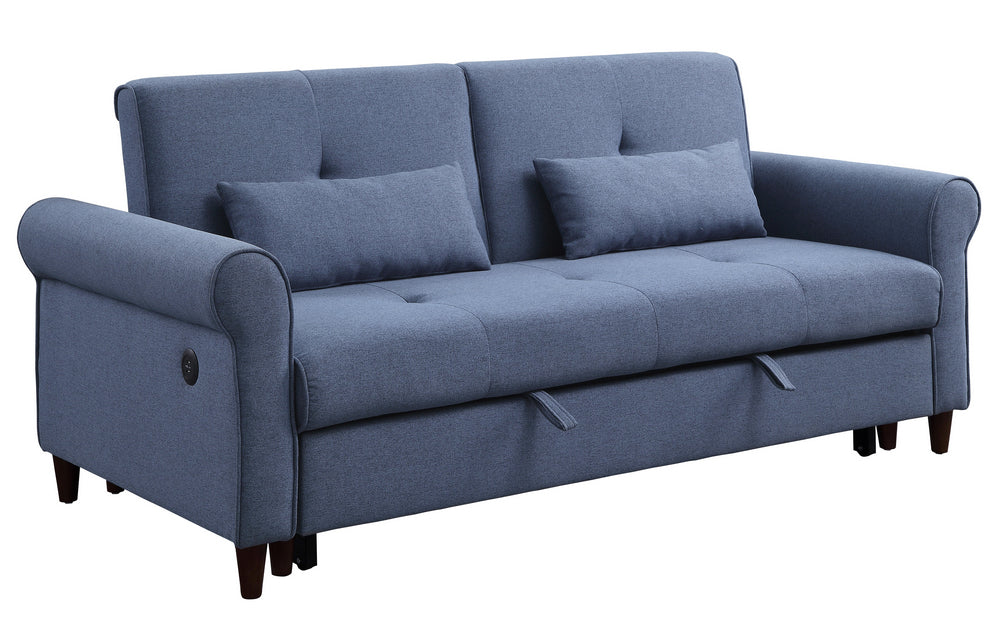 Nichelle Blue Fabric Power Recliner Sofa with Sleeper